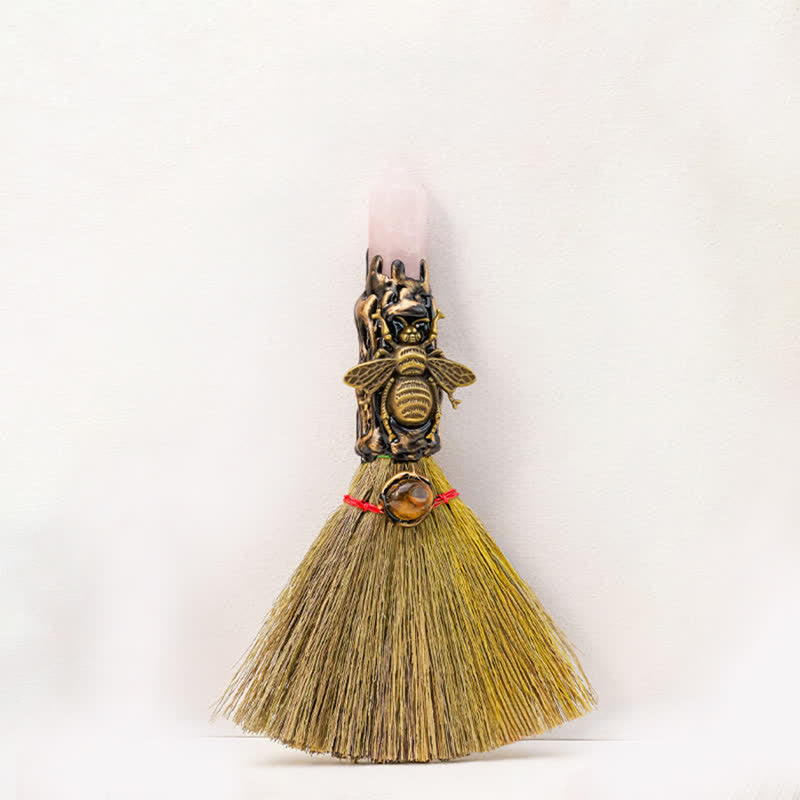 Olivenorma Multi Gemstone Mini Broom Handcrafted Design Symbolizes Blessing Ornament - Rose Quartz - image 7