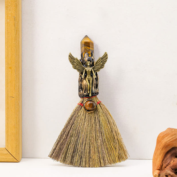Olivenorma Multi Gemstone Mini Broom Handcrafted Design Symbolizes Blessing Ornament - Tiger Eye - image 13