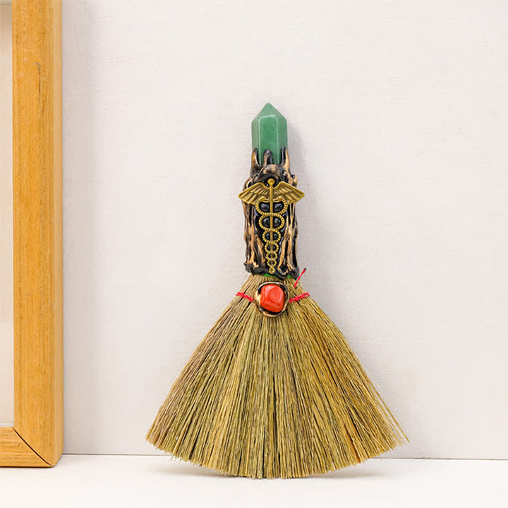 Olivenorma Multi Gemstone Mini Broom Handcrafted Design Symbolizes Blessing Ornament - Green Aventurine - image 15