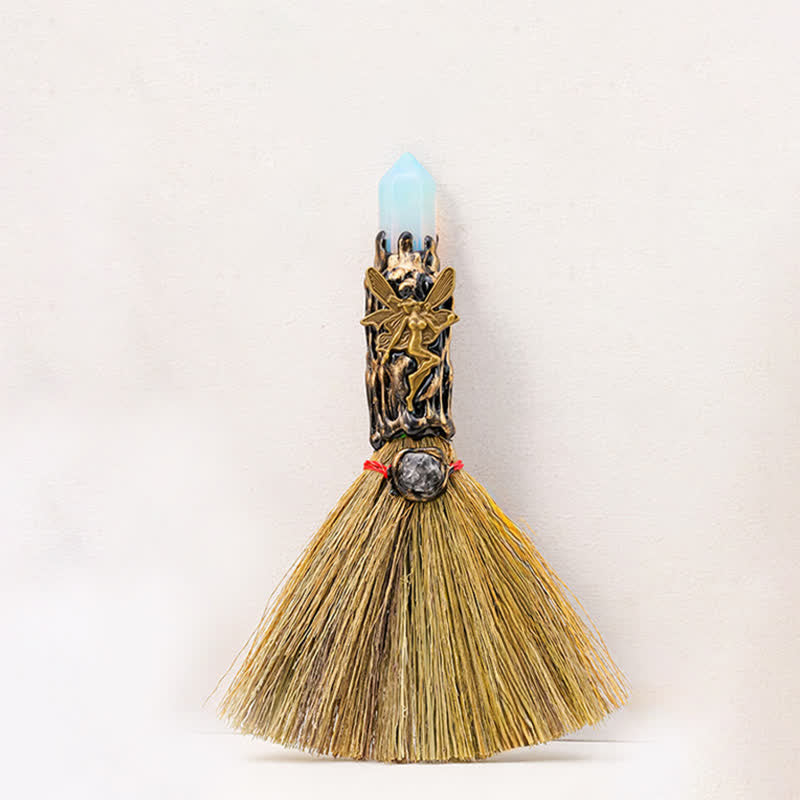 Olivenorma Multi Gemstone Mini Broom Handcrafted Design Symbolizes Blessing Ornament - Opal - image 5