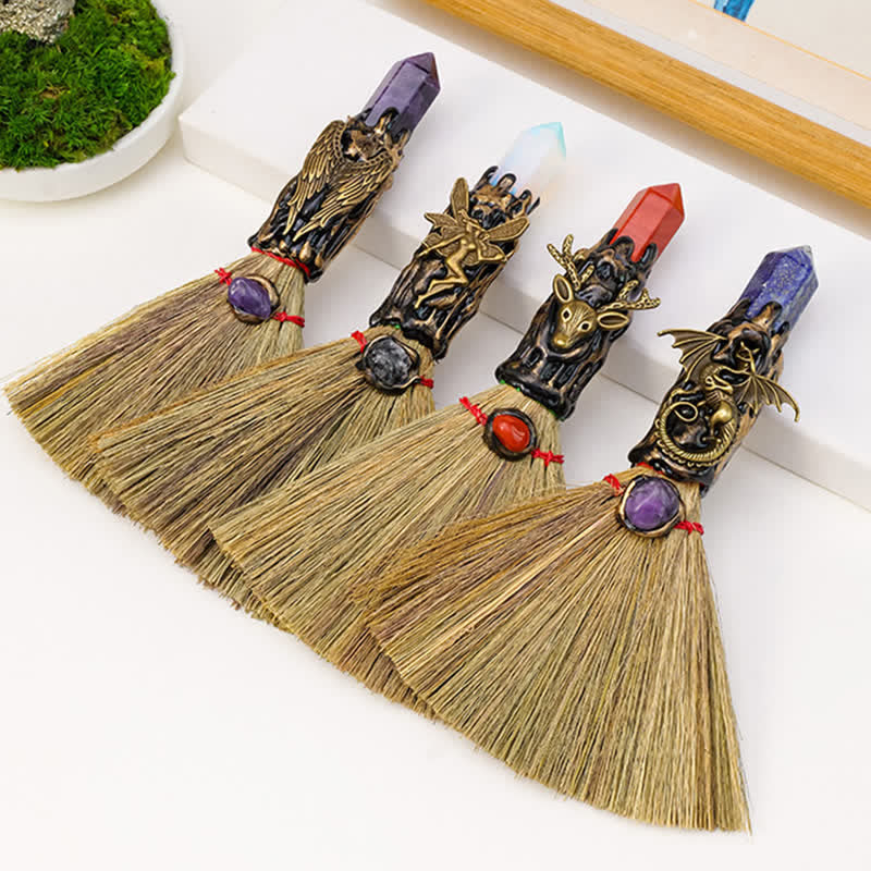 Olivenorma Multi Gemstone Mini Broom Handcrafted Design Symbolizes Blessing Ornament - image 2