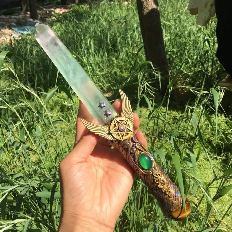 Olivenorma Fluorite Pentagram Design Spiritual Healing Symbol Crystal Wand - image 1