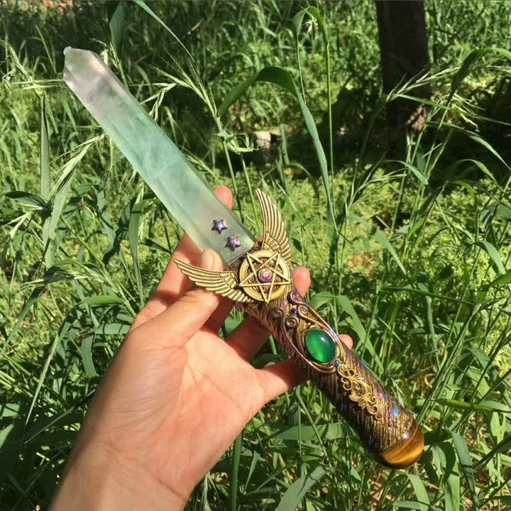 Olivenorma Fluorite Pentagram Design Spiritual Healing Symbol Crystal Wand - Fluorite - image 0