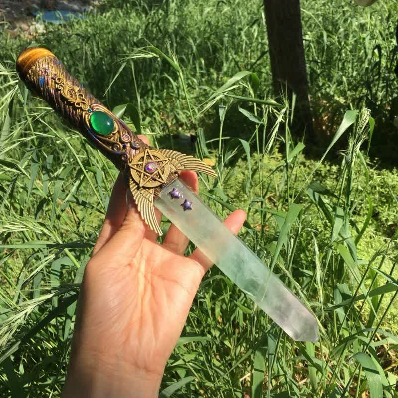 Olivenorma Fluorite Pentagram Design Spiritual Healing Symbol Crystal Wand - image 4