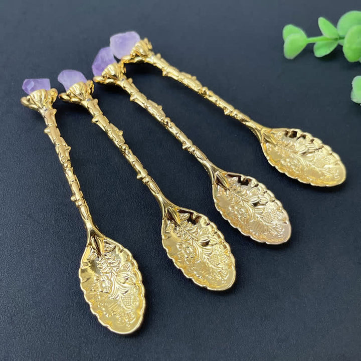 Olivenorma Amethyst Crystal Spoon Craft Design Symbolizes Clarity Ornament - Golden - image 6