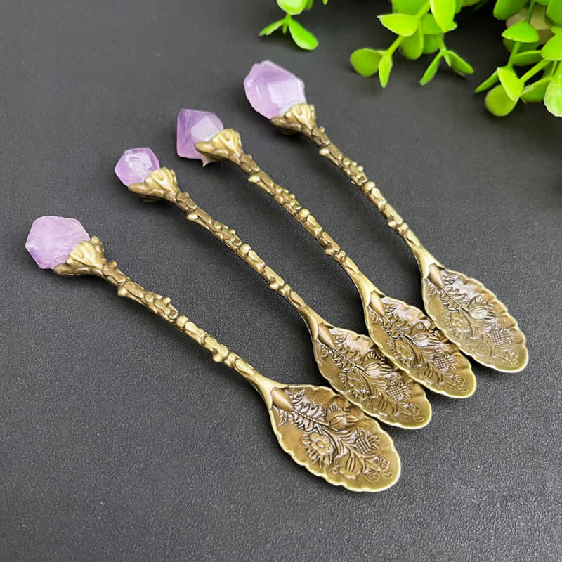 Olivenorma Amethyst Crystal Spoon Craft Design Symbolizes Clarity Ornament - Bronze - image 3