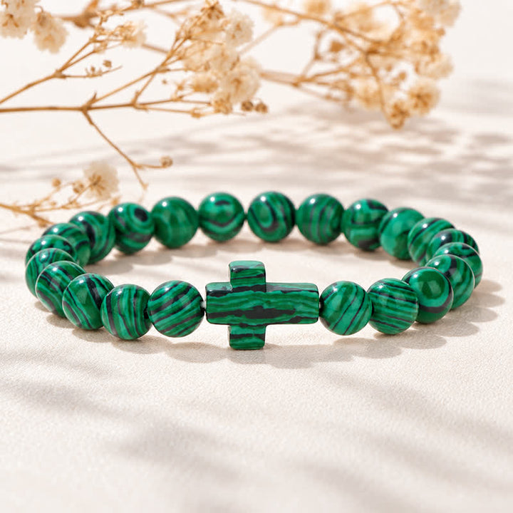 Olivenorma Multi Natural Gemstone Cross Beaded Minimalist Design Symbolizes Faith Bracelet - Green Malachite - image 3