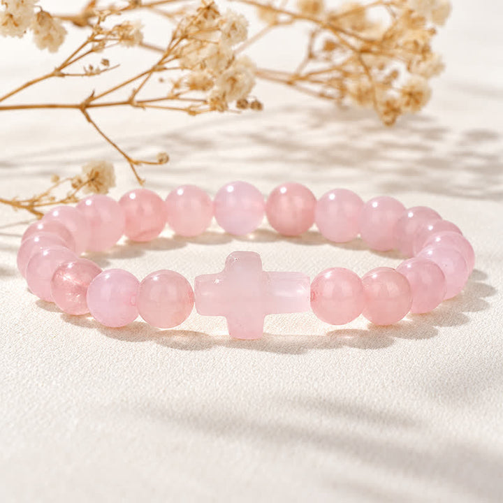 Olivenorma Multi Natural Gemstone Cross Beaded Minimalist Design Symbolizes Faith Bracelet - Rose Quartz - image 6