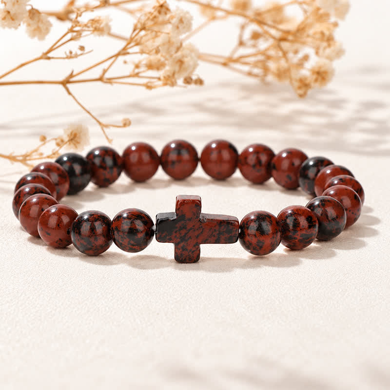 Olivenorma Multi Natural Gemstone Cross Beaded Minimalist Design Symbolizes Faith Bracelet - Gold Swan Stone - image 9