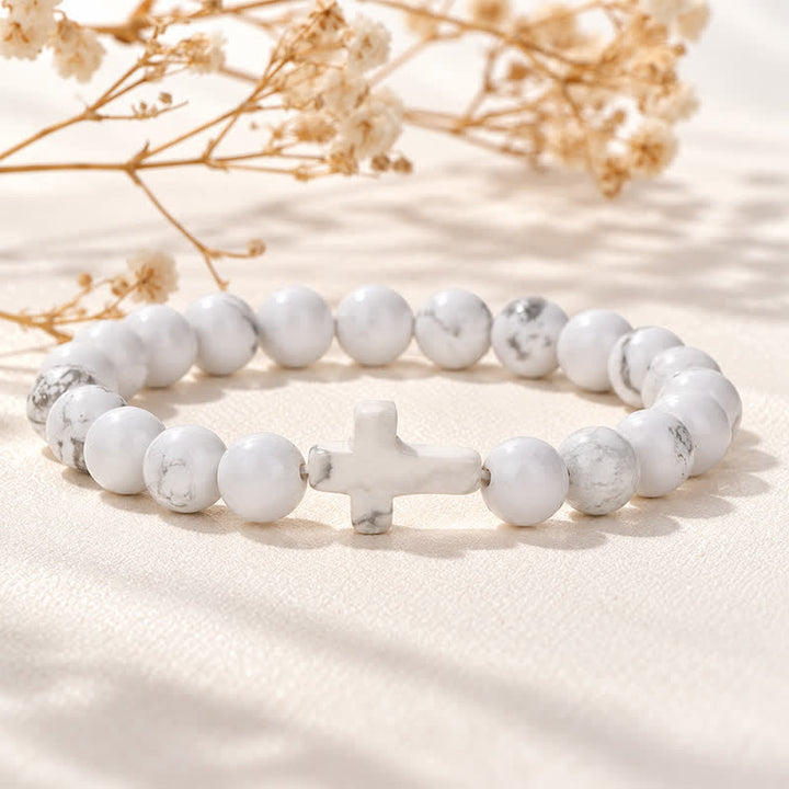 Olivenorma Multi Natural Gemstone Cross Beaded Minimalist Design Symbolizes Faith Bracelet - Imported White Turquoise - image 19