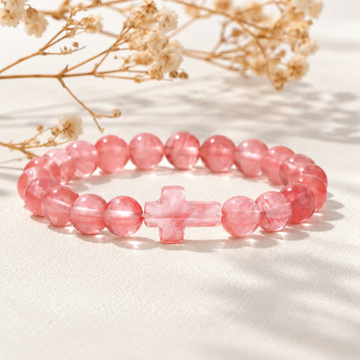 Olivenorma Multi Natural Gemstone Cross Beaded Minimalist Design Symbolizes Faith Bracelet - Red Watermelon Stone - image 22