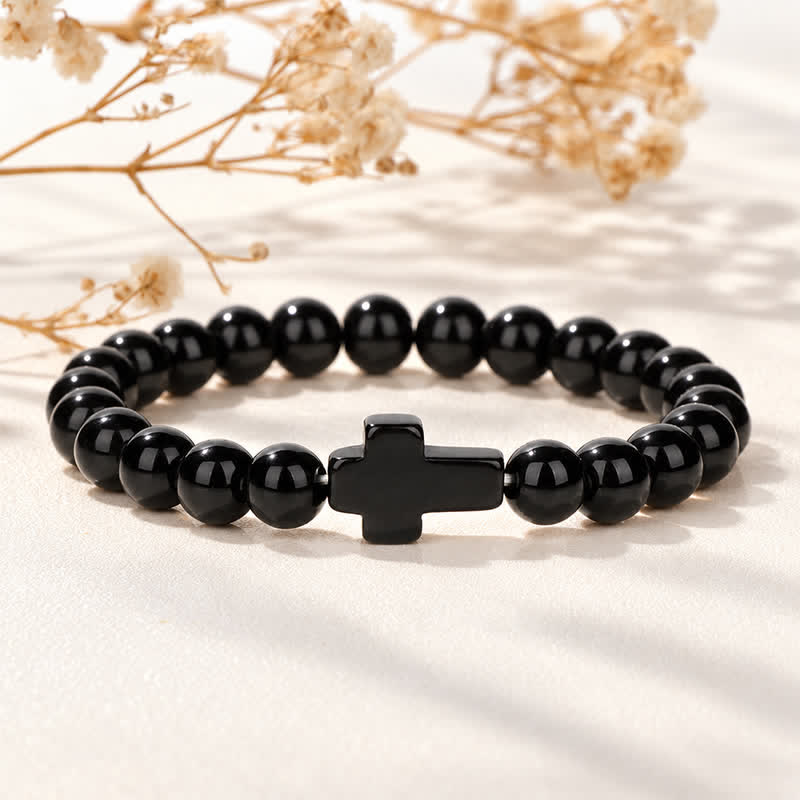 Olivenorma Multi Natural Gemstone Cross Beaded Minimalist Design Symbolizes Faith Bracelet - Black Agate - image 27