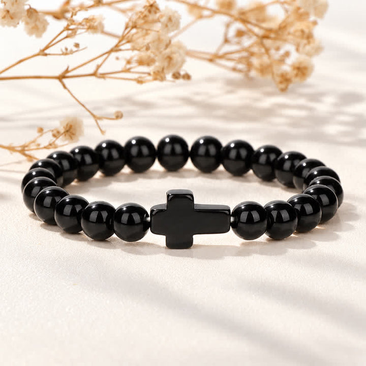 Olivenorma Multi Natural Gemstone Cross Beaded Minimalist Design Symbolizes Faith Bracelet - Black Agate - image 27