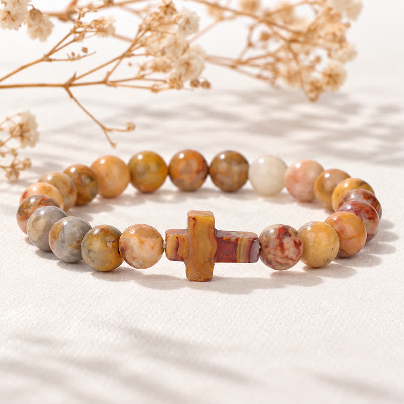 Olivenorma Multi Natural Gemstone Cross Beaded Minimalist Design Symbolizes Faith Bracelet - Crazy Lace Agate - image 31