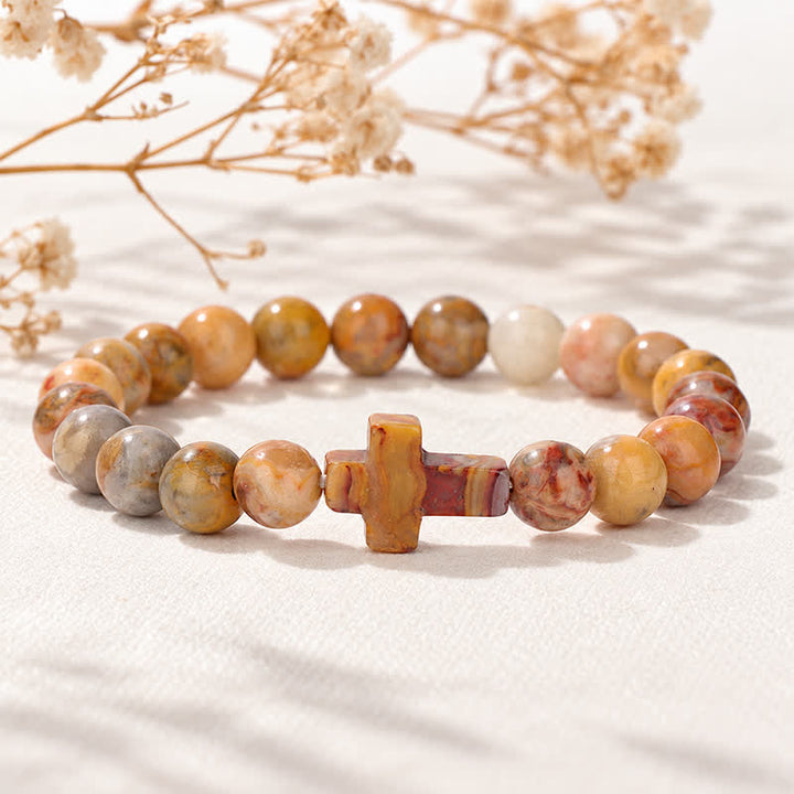 Olivenorma Multi Natural Gemstone Cross Beaded Minimalist Design Symbolizes Faith Bracelet - Crazy Lace Agate - image 31