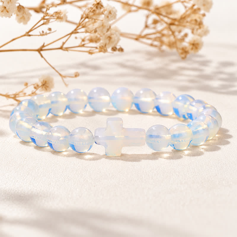 Olivenorma Multi Natural Gemstone Cross Beaded Minimalist Design Symbolizes Faith Bracelet - Opal - image 33