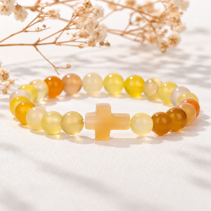 Olivenorma Multi Natural Gemstone Cross Beaded Minimalist Design Symbolizes Faith Bracelet - Yellow Aventurine - image 38