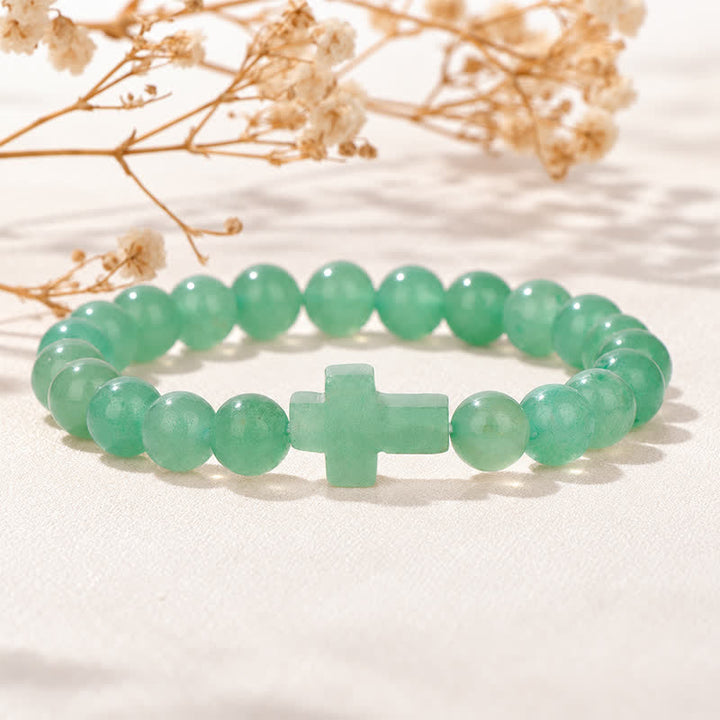 Olivenorma Multi Natural Gemstone Cross Beaded Minimalist Design Symbolizes Faith Bracelet - Green Aventurine - image 41