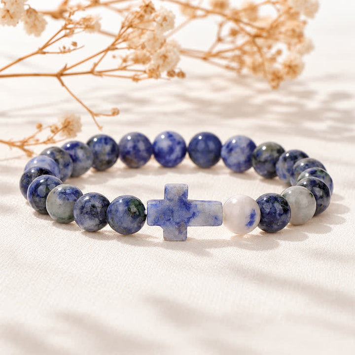 Olivenorma Multi Natural Gemstone Cross Beaded Minimalist Design Symbolizes Faith Bracelet - Sodalite - image 44