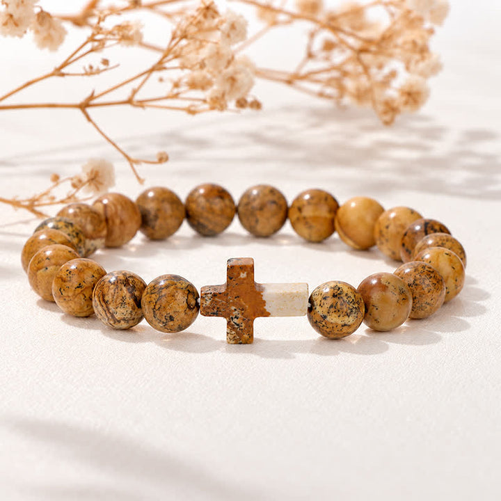 Olivenorma Multi Natural Gemstone Cross Beaded Minimalist Design Symbolizes Faith Bracelet - Picture Stone - image 47