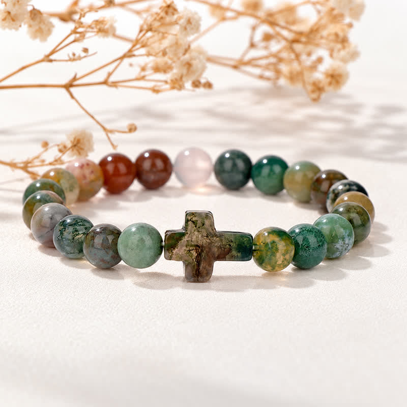 Olivenorma Multi Natural Gemstone Cross Beaded Minimalist Design Symbolizes Faith Bracelet - India Agate - image 52