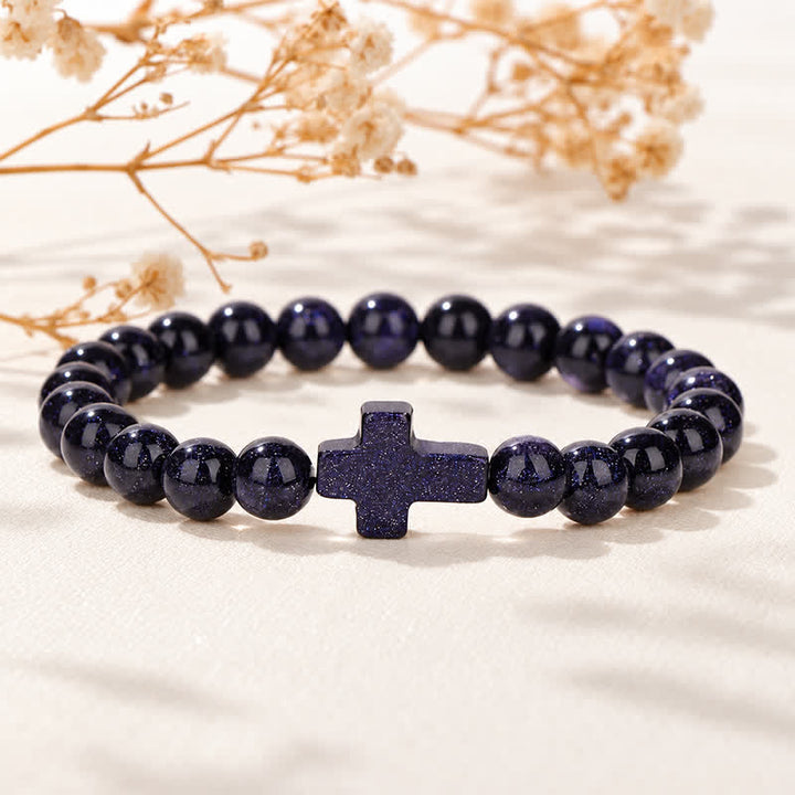 Olivenorma Multi Natural Gemstone Cross Beaded Minimalist Design Symbolizes Faith Bracelet - Blue Sandstone - image 50