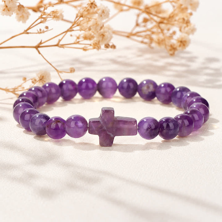 Olivenorma Multi Natural Gemstone Cross Beaded Minimalist Design Symbolizes Faith Bracelet - Amethyst - image 55