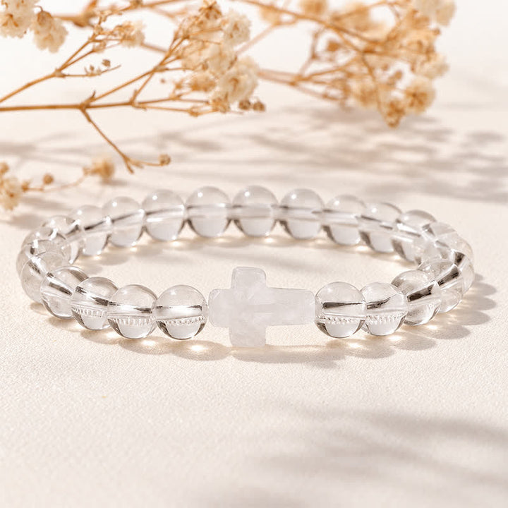 Olivenorma Multi Natural Gemstone Cross Beaded Minimalist Design Symbolizes Faith Bracelet - Clear Quartz - image 61