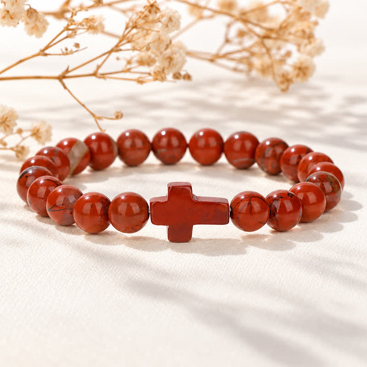 Olivenorma Multi Natural Gemstone Cross Beaded Minimalist Design Symbolizes Faith Bracelet - Red Jasper - image 58