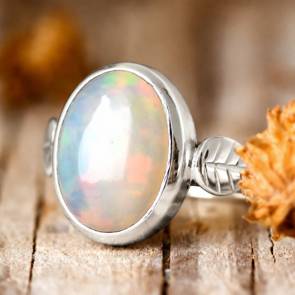 Olivenorma Boho Opal Stone Leaf Women Ring - US 13 - image 0