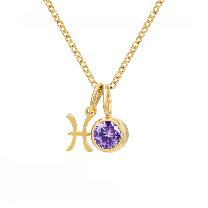 Olivenorma Zodiac Rune Birthstone Stainless Steel Necklace - Pisces - image 3