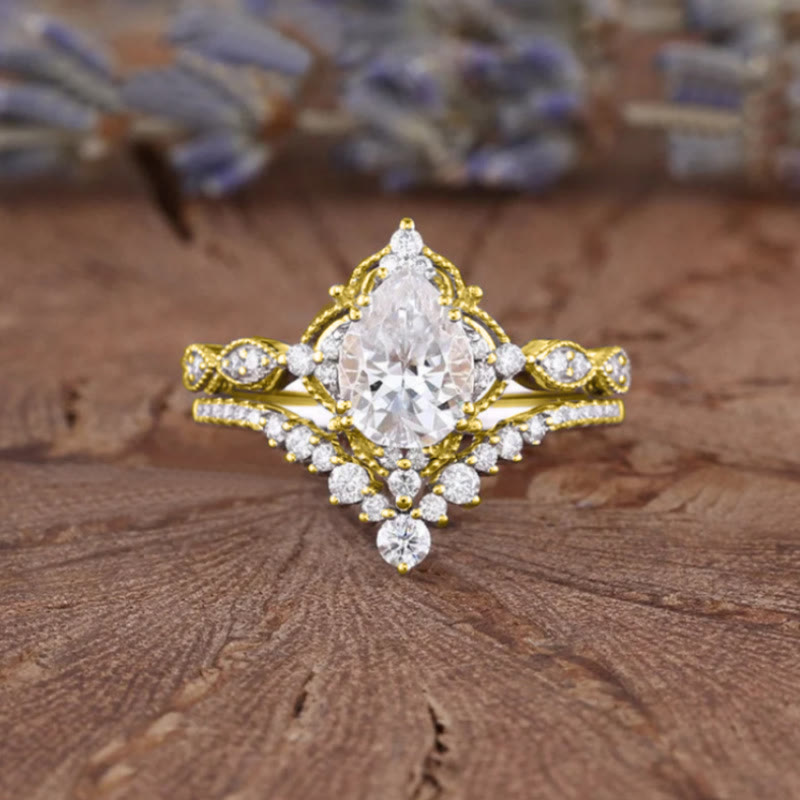 FREE Today: A Crown Designed for a Queen Oval Diamond 2Pcs Ring Set - Golden - US 10 - image 12