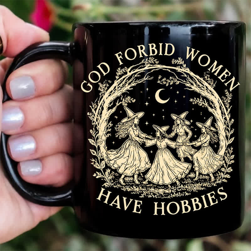 Olivenorma Dancing Witches Celebrate Female Solidarity & Freedom Ceramic Cup - Black - 450ml / 15oz - image 0