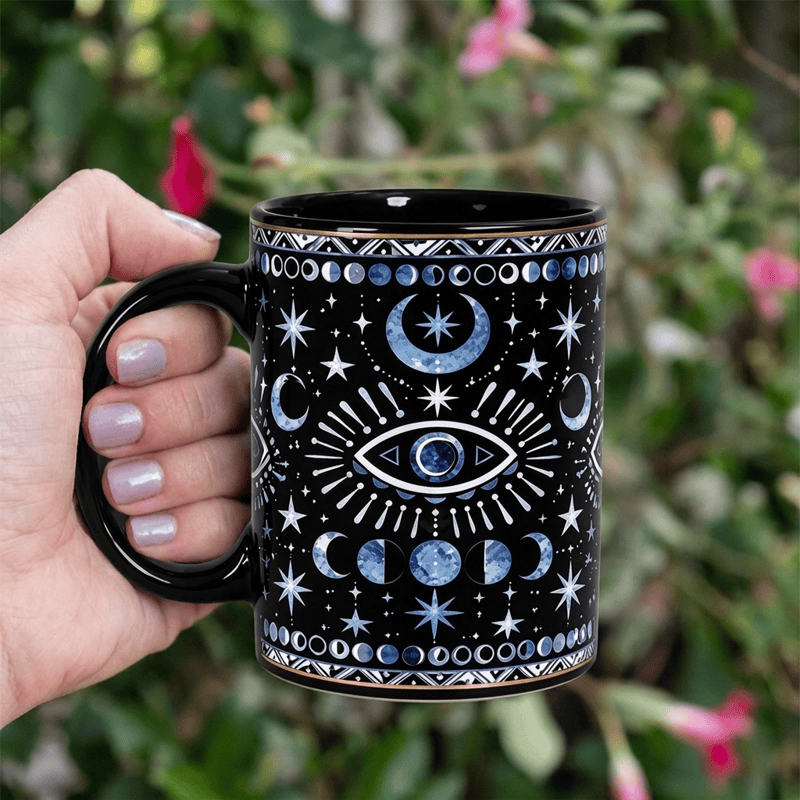Olivenorma Celestial Evil Eye Moon Phase Star Protection Ceramic Cup - Black - 450ml / 15oz - image 0