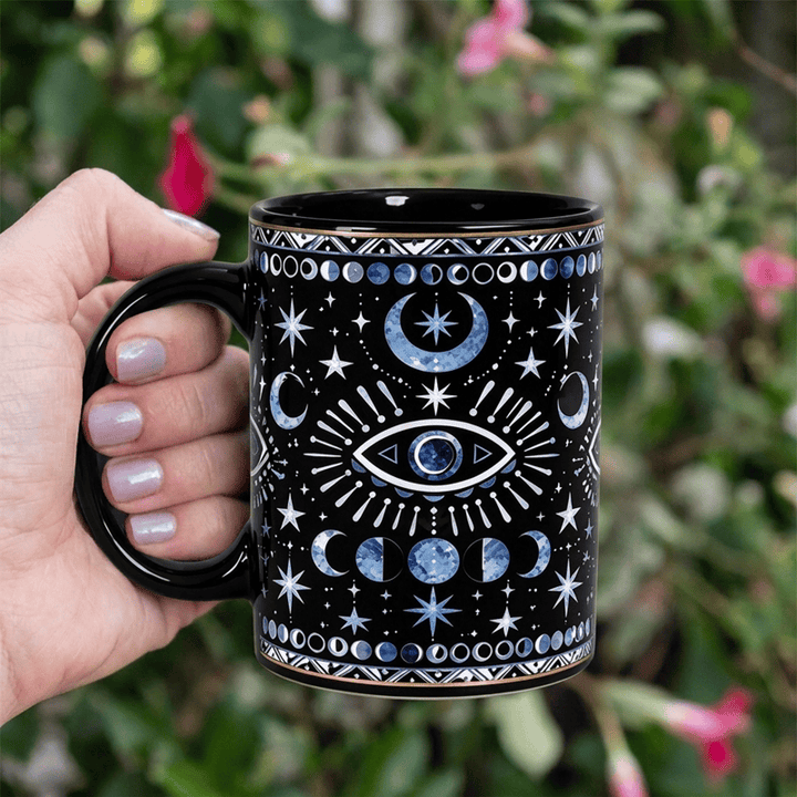 Olivenorma Celestial Evil Eye Moon Phase Star Protection Ceramic Cup - Black - 450ml / 15oz - image 0