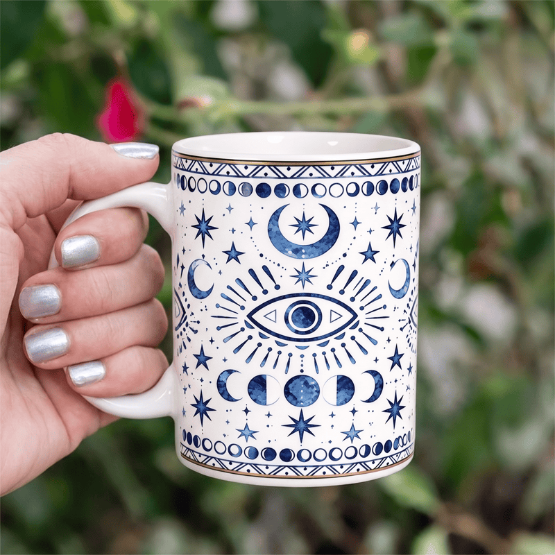 Olivenorma Celestial Evil Eye Moon Phase Star Protection Ceramic Cup - White - 450ml / 15oz - image 5