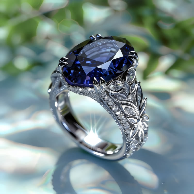 FREE Today: Blue Sapphire Crystal Leaf Inlay Engagement Silver Color Ring - image 2