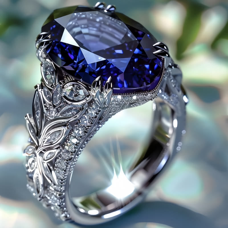 FREE Today: Blue Sapphire Crystal Leaf Inlay Engagement Silver Color Ring - US 13 - image 0