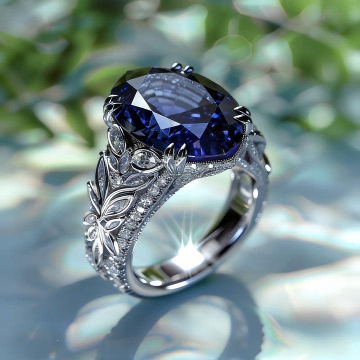FREE Today: Blue Sapphire Crystal Leaf Inlay Engagement Silver Color Ring - image 3