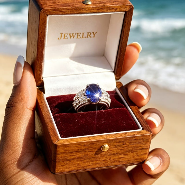 FREE Today: Blue Sapphire Crystal Leaf Inlay Engagement Silver Color Ring - image 1