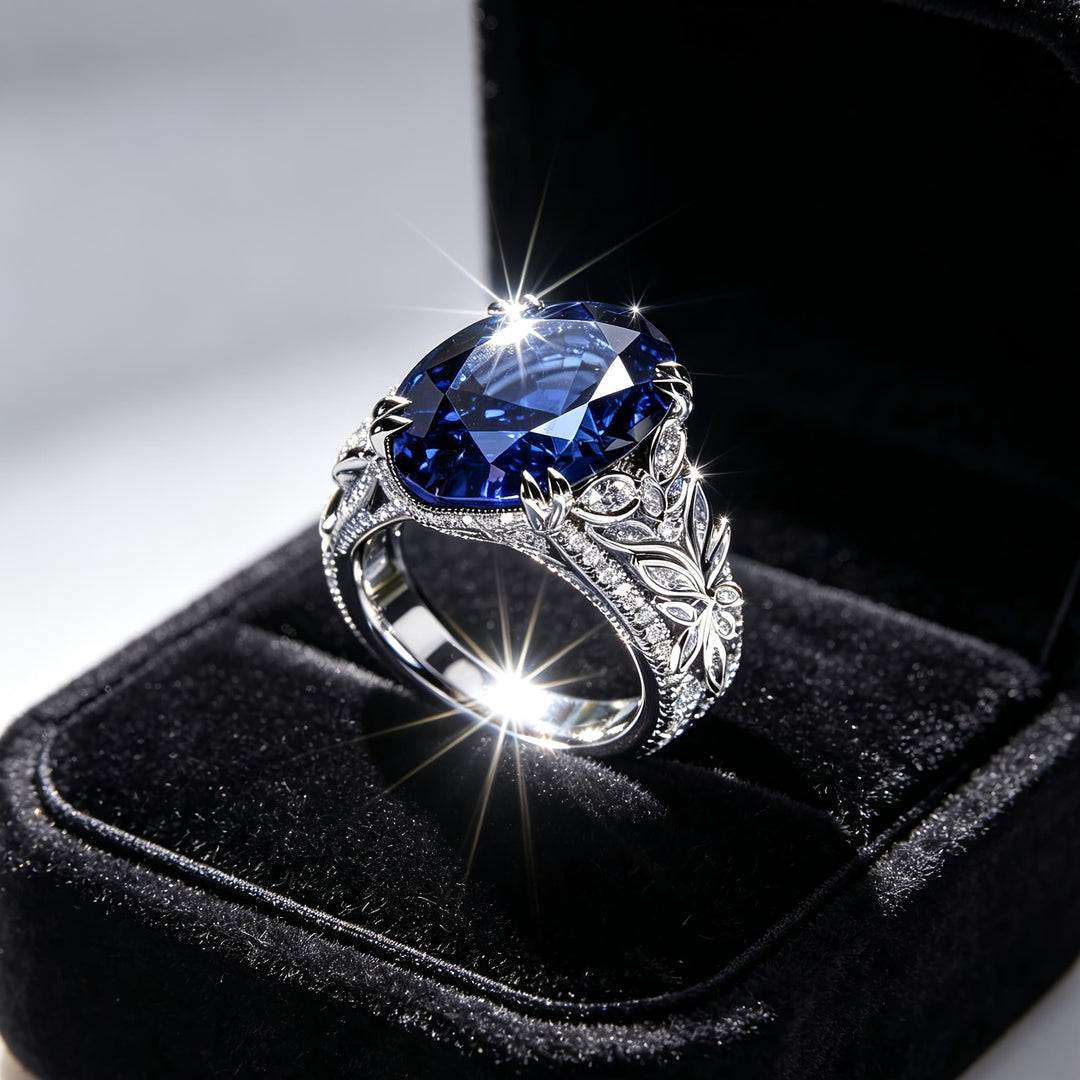 FREE Today: Blue Sapphire Crystal Leaf Inlay Engagement Silver Color Ring - image 5