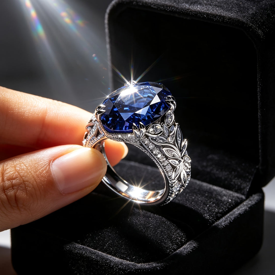 FREE Today: Blue Sapphire Crystal Leaf Inlay Engagement Silver Color Ring - image 4