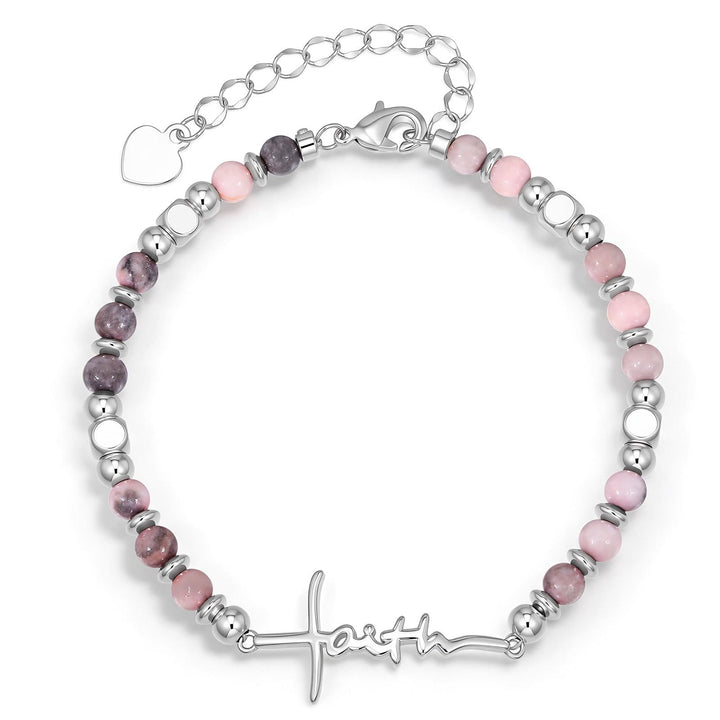 FREE Today: Natural Pink Zebra Stone Faith Cross Bracelet Overwhelmed Inspirational Jewelry Gift - image 4