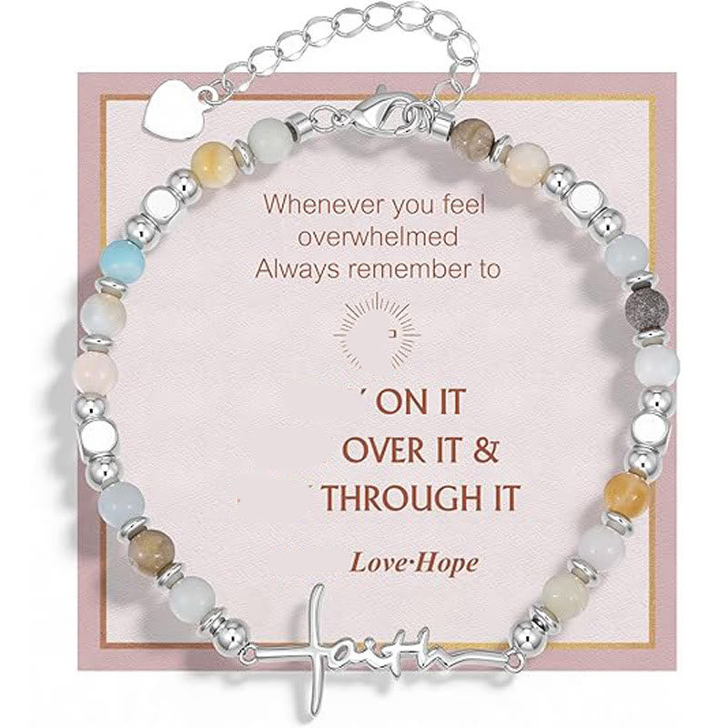 FREE Today: Natural Pink Zebra Stone Faith Cross Bracelet Overwhelmed Inspirational Jewelry Gift - Amazonite - image 8