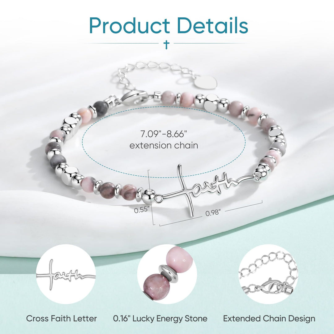 FREE Today: Natural Pink Zebra Stone Faith Cross Bracelet Overwhelmed Inspirational Jewelry Gift - image 3