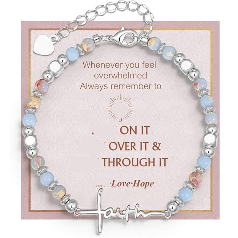 FREE Today: Natural Pink Zebra Stone Faith Cross Bracelet Overwhelmed Inspirational Jewelry Gift - Agalmatolite - image 6