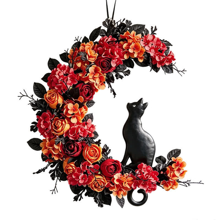 Olivenorma Rattan Artificial Flower Autumn Black Cat Symbol Door Decoration - image 3