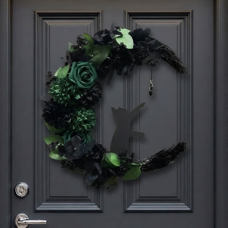 Olivenorma Straw Foam Silk Flower Mystical Black Cat Symbol Door Decoration - image 2