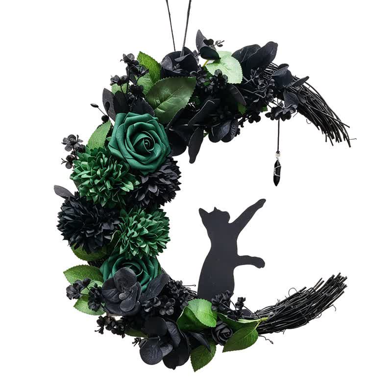 Olivenorma Straw Foam Silk Flower Mystical Black Cat Symbol Door Decoration - image 4