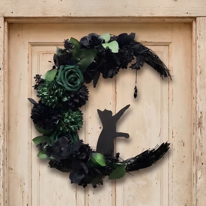 Olivenorma Straw Foam Silk Flower Mystical Black Cat Symbol Door Decoration - image 3